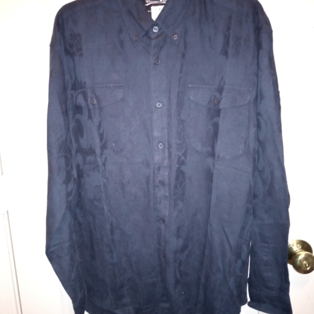 Whipper In Men's Long Sleeve Jacquard Casual Button Down Blue Shirt Size Small